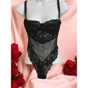Vintage Cacique Black Lace Teddy Size 34B Sexy  Lingerie